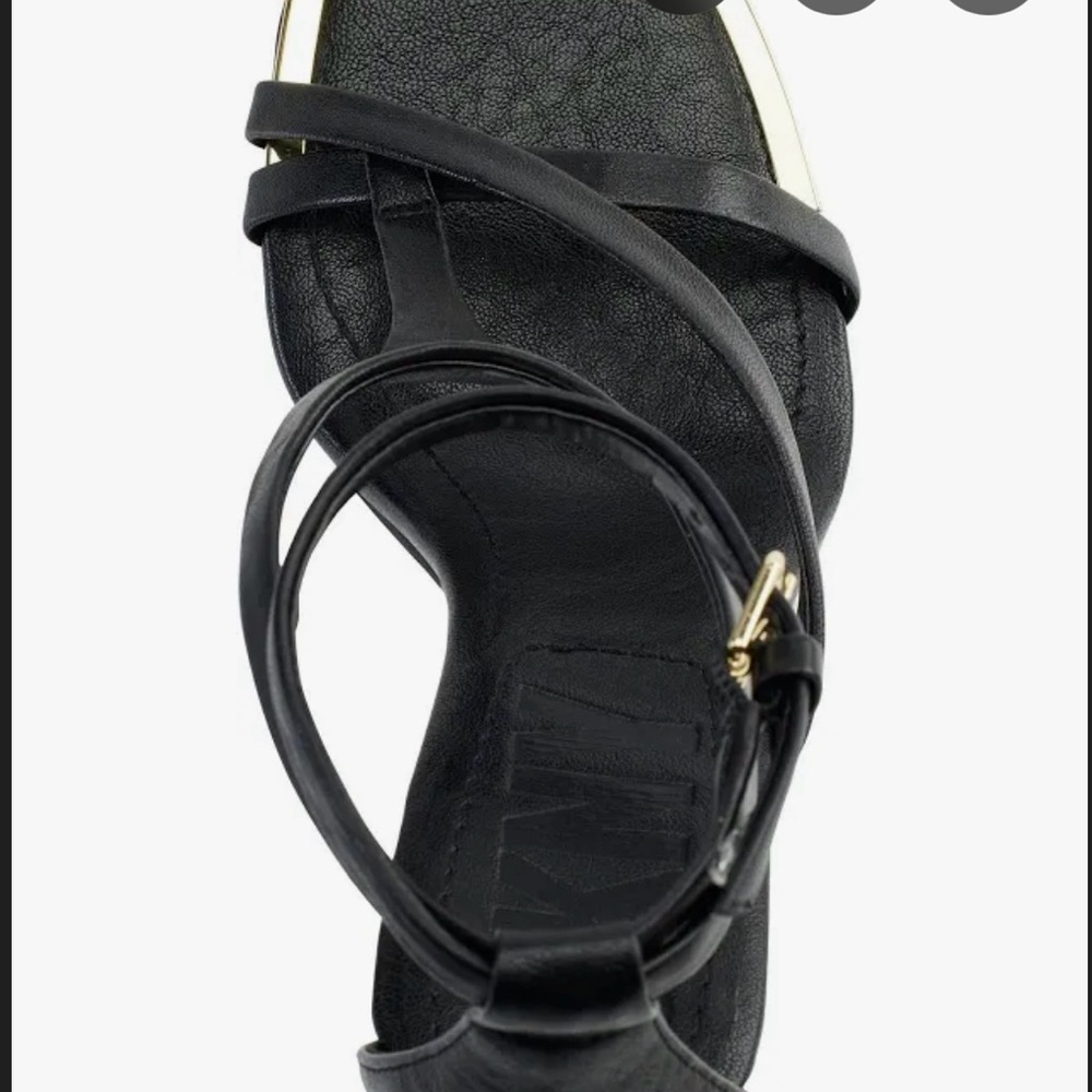 DKNY Black and Gold Strappy Heels